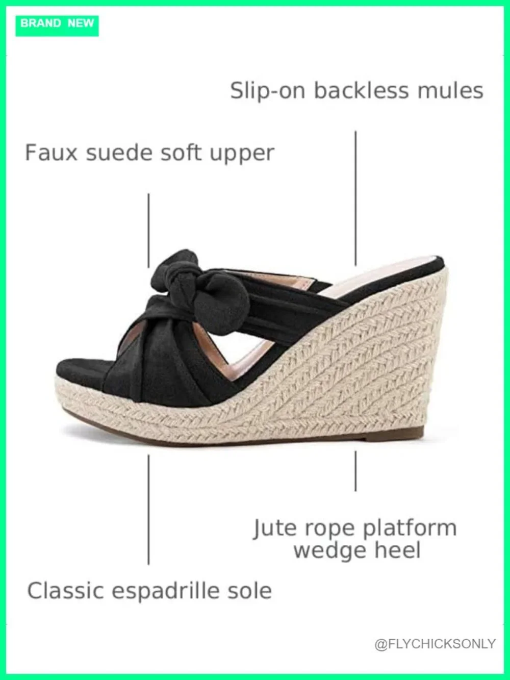 Faux Suede Espadrilles Wedge Sandals Slides Mules Platform Bow Knot